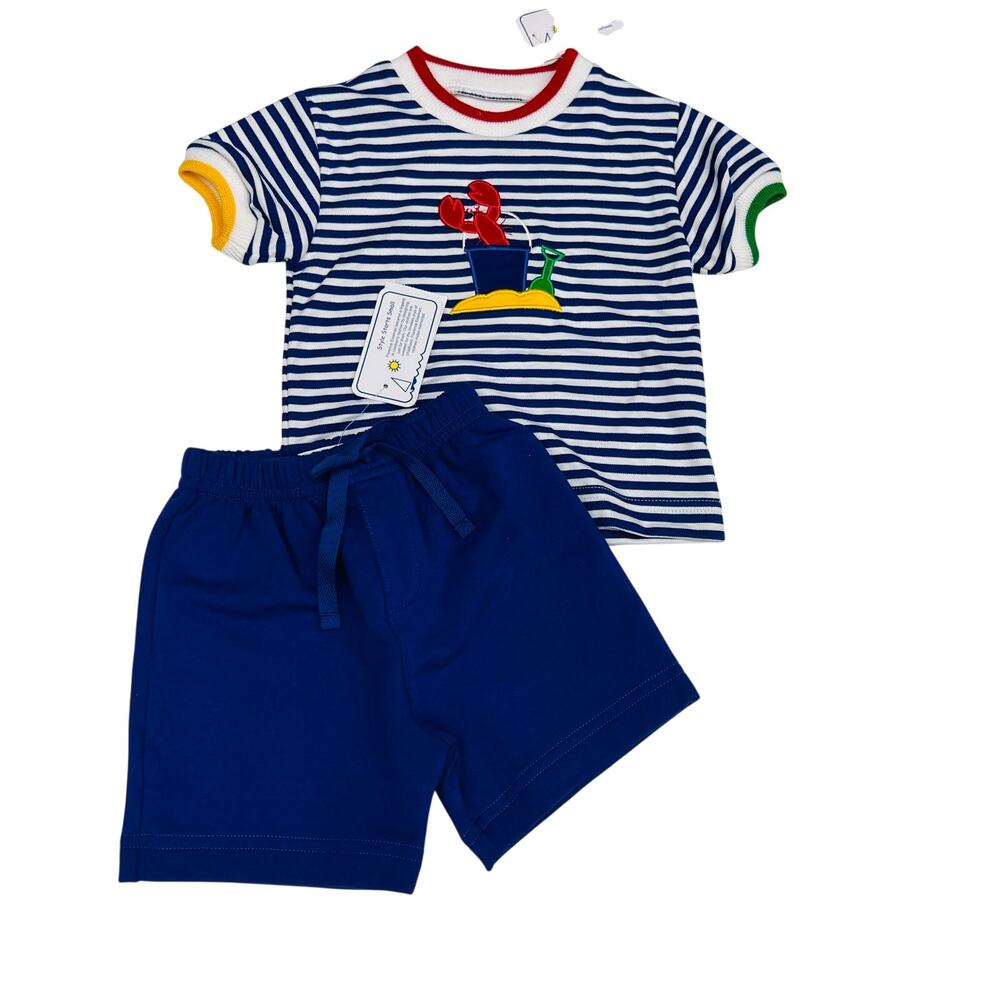 NWT Florence Eiseman 12M Stripe Set with Lobster in Pail